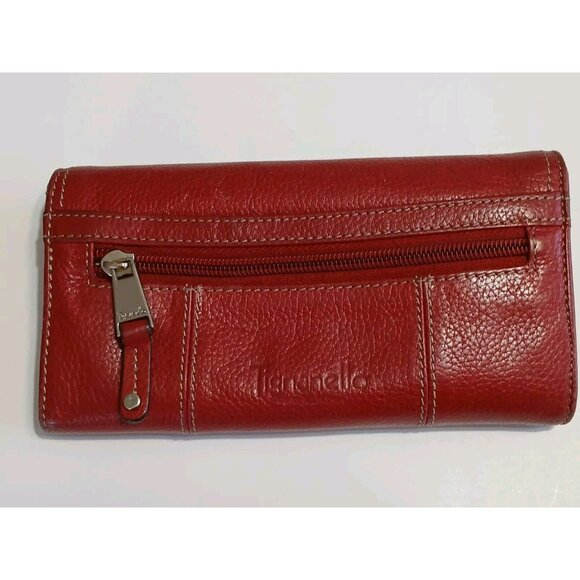 Tignanello Genuine Leather Red Trifold Wallet With Snap Closure & Silver Logo - Picture 2 of 16